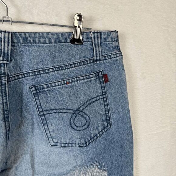 Vintage Y2K OTB One Tuff Babe Jeans Pink Paint Split Hem Medium Wash Size 7/8 - Picture 4 of 14